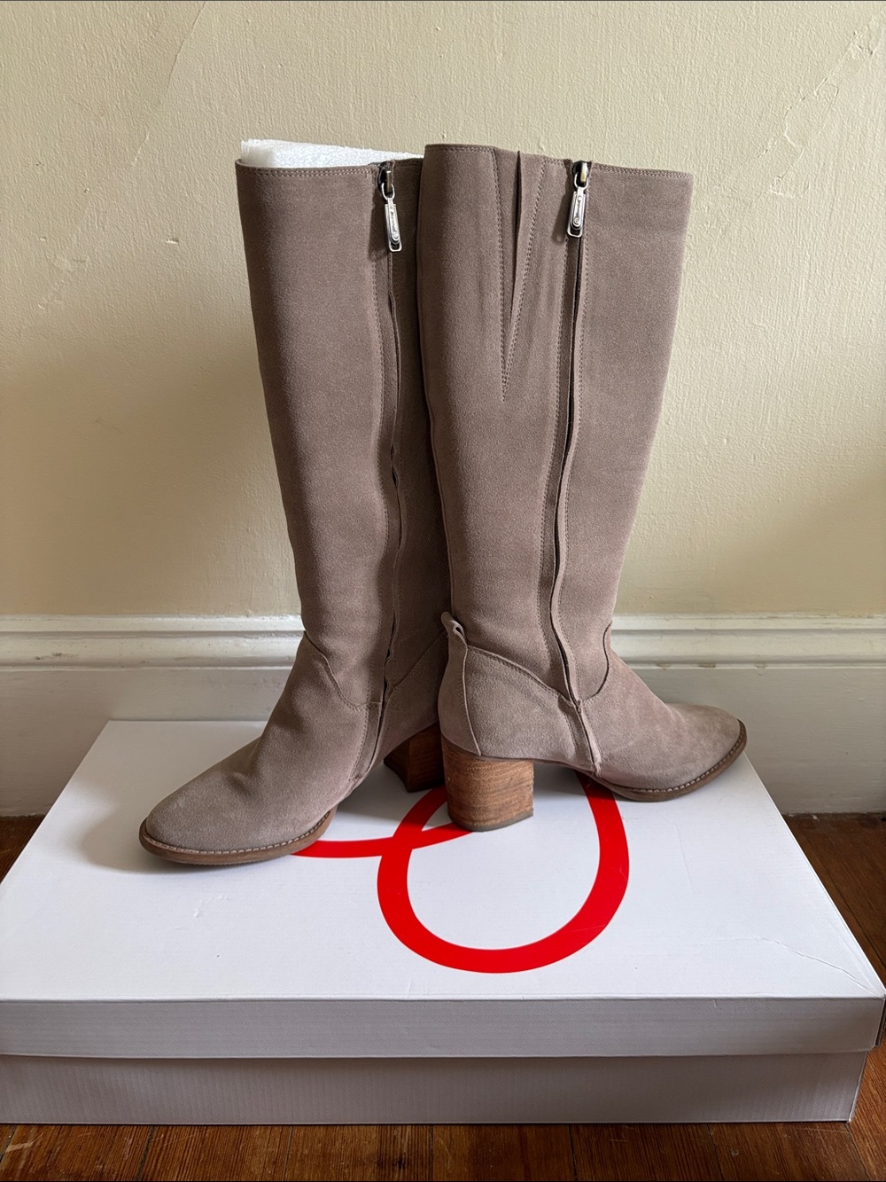 Blondo Taupe Suede Heeled Boots